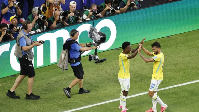 Selebrasi Vinicius Jr saat Brasil mencukur Skotlandia di Piala Dunia 2026