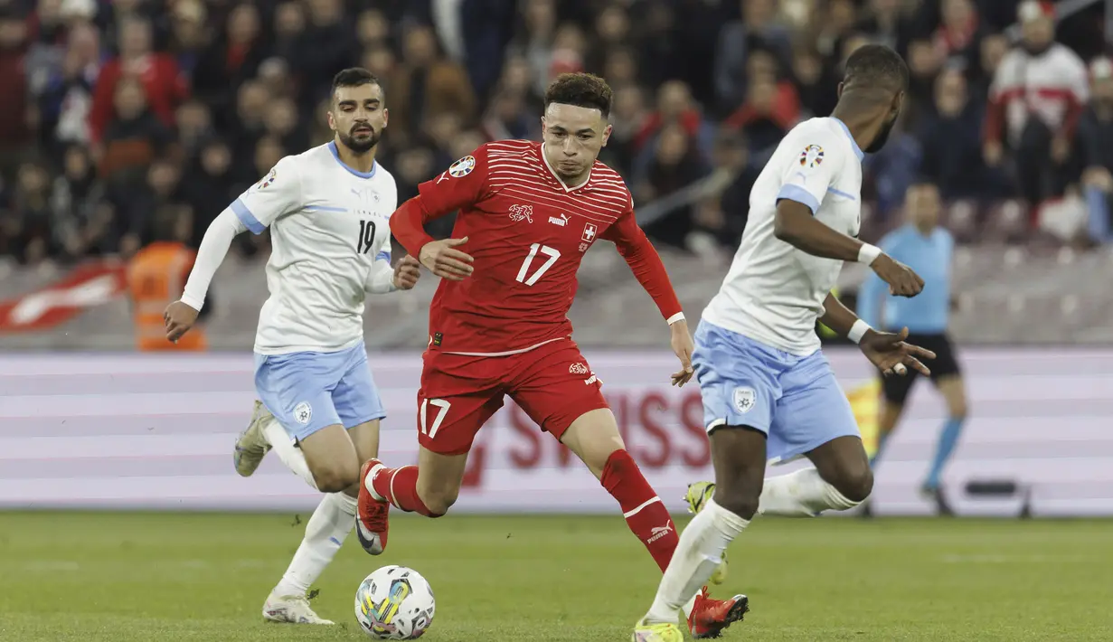 Sedangkan Israel berada di peringkat kelima klasemen. Mereka unggul satu poin atas Belarusia yang terbenam di dasar klasemen sementara. (Salvatore Di Nolfi/Keystone via AP)