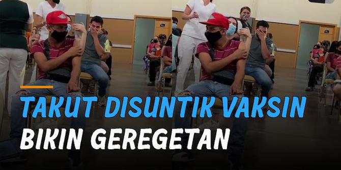 VIDEO: Takut Disuntik Vaksin, Ekspresi Pria Ini Bikin Geregetan