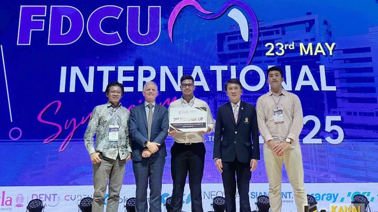 Riset inovatif yang memanfaatkan limbah cangkang telur sebagai material modifikasi implan gigi membuat mahasiswa FKG Unpad raih prestasi internasional. (Dok FKG Unpad)