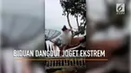 Aksi seorang biduan dangdut berjoget hingga ke atas pohon bikin warganet berkomentar.