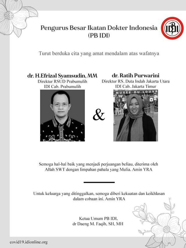 Idi Soal 2 Dokter Meninggal Dunia Dr Efrizal Positif Corona Hasil Swab Dr Rini Belum Diketahui News Liputan6 Com