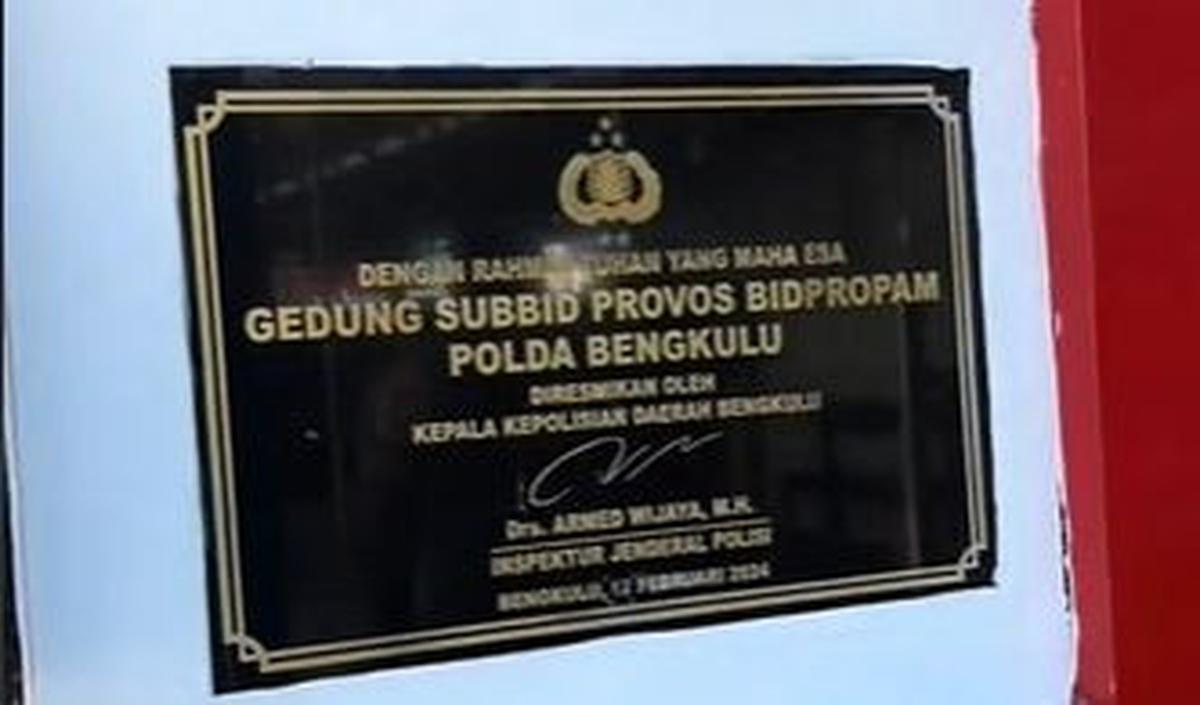 Menurut informasi, Gedung Subbid Provos Bidpropam Polda Bengkulu baru diresmikan pada 12 Februari 2024 oleh Kapolda Bengkulu Irjen Pol Armed Wijaya.