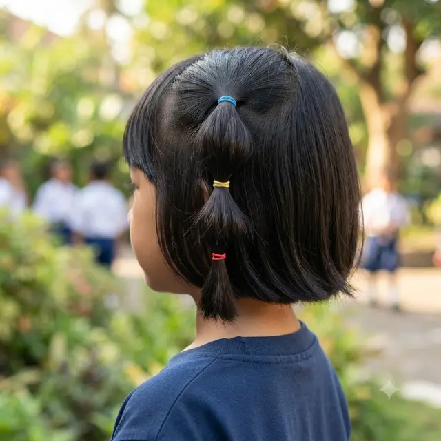 Model Kuncir Rambut Anak Sekolah untuk Rambut Pendek
