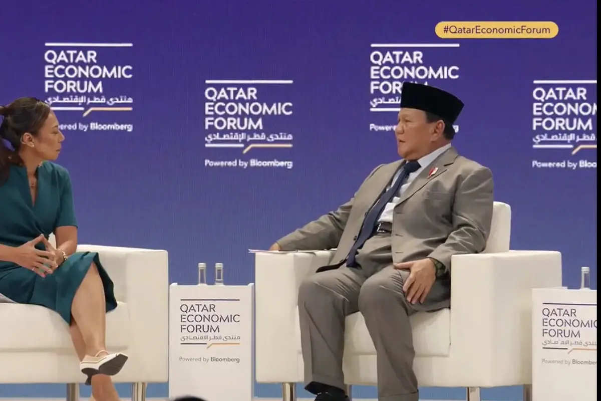 Presiden Terpilih, Prabowo Subianto, saat menghadiri undangan Qatar Economic Forum di Doha, Kamis (16/5/2024) (Istimewa)