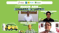 Direktur Teknik dan Lingkungan Ketenagalistrikan Kementerian ESDM Wanhar (kanan bawah) menyampaikan peranan kendaraan listrik pada perbaikan pengelolaan lingkungan.