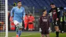 Pemain Lazio, Mattia Zaccagni, melakukan selebrasi usai mencetak gol ke gawang AC Milan pada laga Liga Italia di Stadion Olimpico, Roma,(24/1/2023). Empat gol kemenangan Lazio atas Milan masing-masing diciptakan oleh Sergej Milinkovic-Savic dan Mattia Zaccagni di babak pertama serta Luis Alberto dan Felipe Anderson di babak kedua. (AP Photo/Gregorio Borgia)