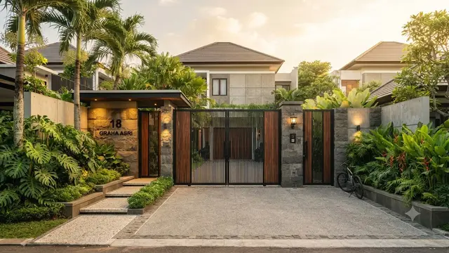 Desain Gerbang Rumah Bergaya Tropis Modern
