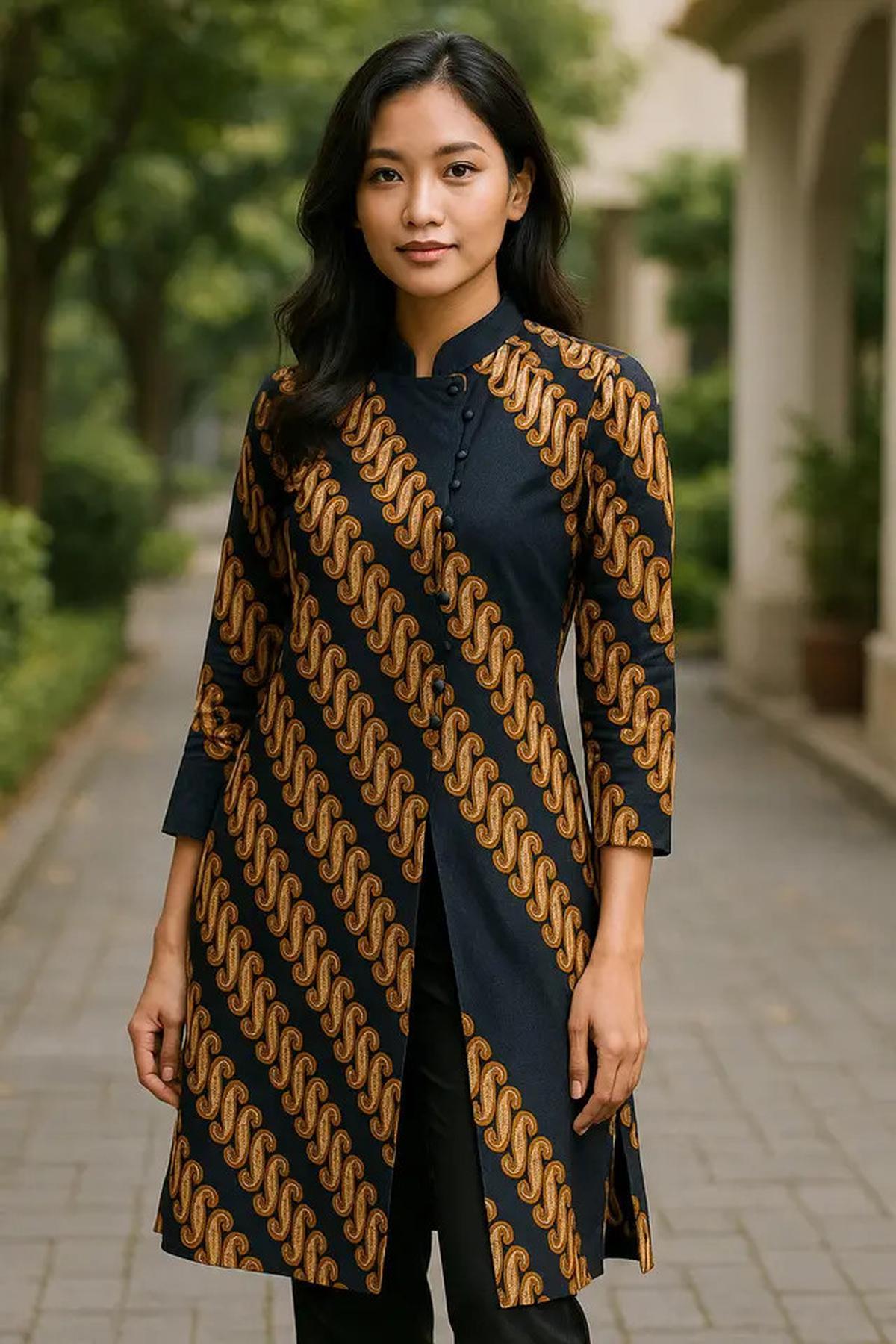 8 Model Tunik Batik Kancing Samping dengan Belahan Panjang 2025, Tampil Lebih Langsing dan Anggun