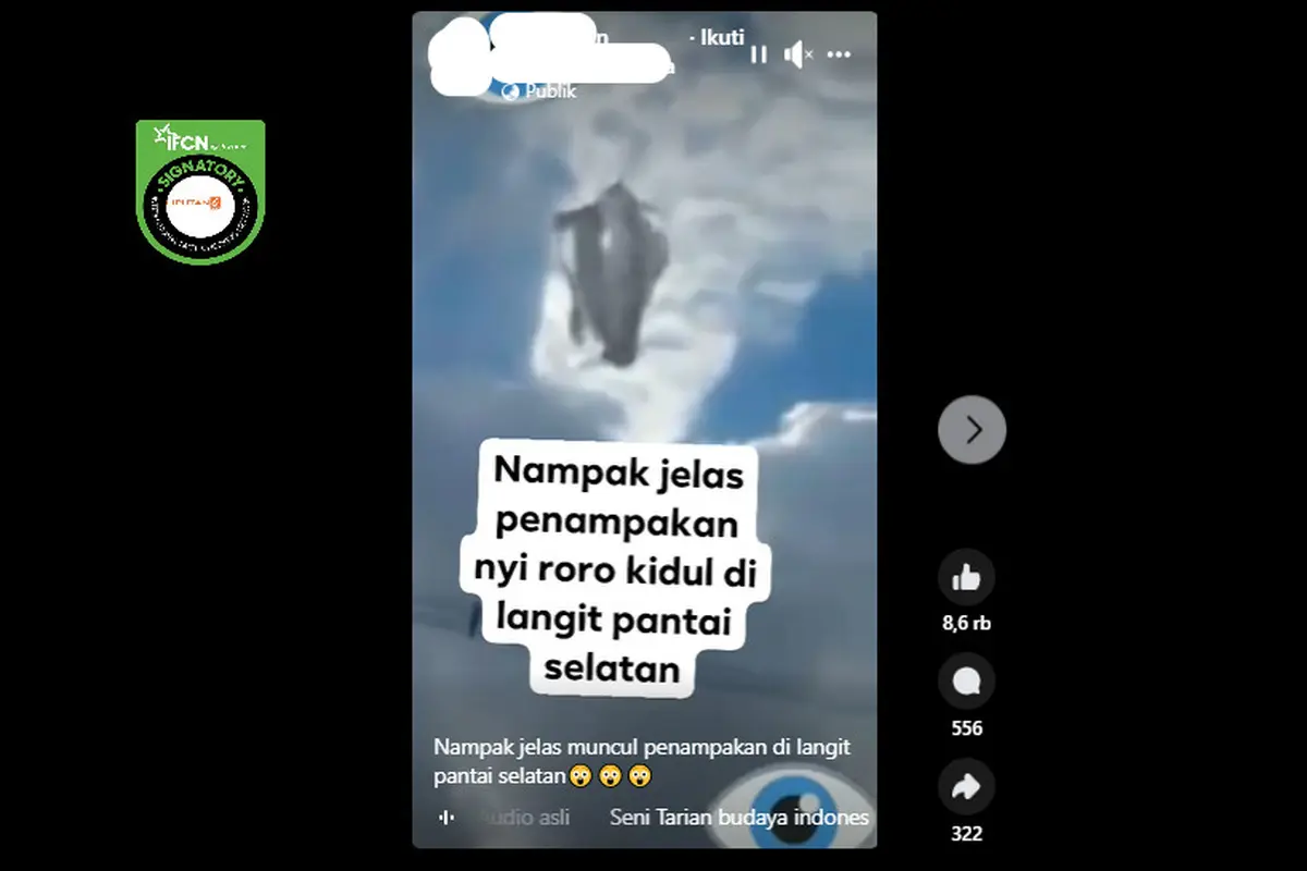 Tangkapan layar  klaim video penampakan Nyi Roro Kidul di langit pantai selatan