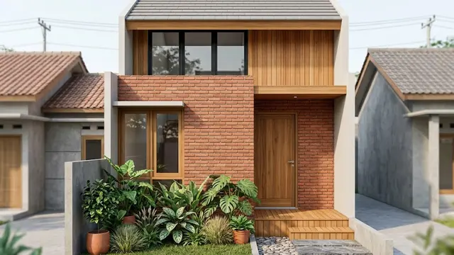 / Model rumah kayu dan bata merah, perpaduan material lama yang kini terlihat kekinian