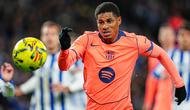Marcus Rashford dari Barcelona beraksi dalam pertandingan sepak bola La Liga Spanyol antara Real Sociedad dan Barcelona di San Sebastian, Spanyol, Minggu, 18 Januari 2026. (AP Photo/Miguel Oses)