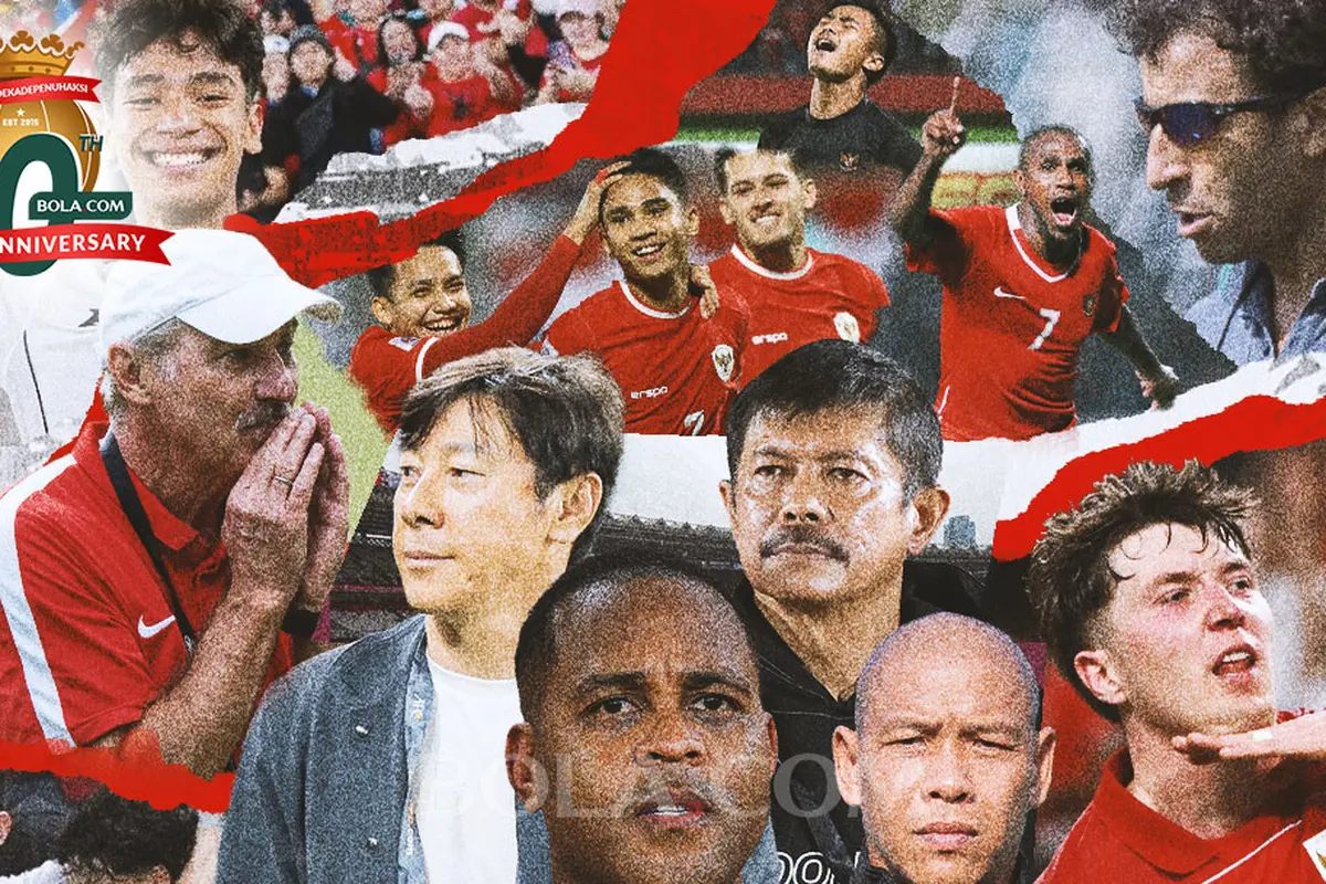 Artikel 10 tahun Bola.com - Kolase Timnas Indonesia 2015-2025