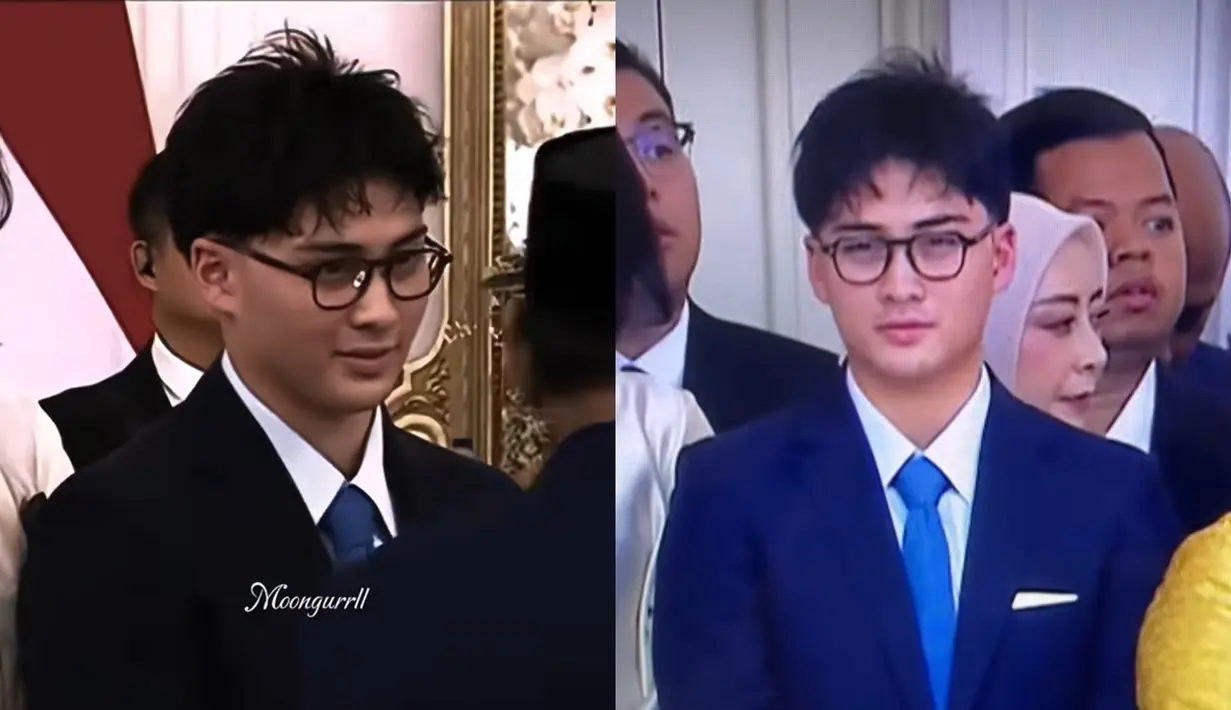 <p>Dalam foto yang tersebar, Kyran terlihat tampil ganteng mengenakan setelan jas biru dengan dasi senada. Penampilannya yang rapi dengan kacamata tebal membuat warganet salah fokus, bahkan banyak yang menyebutnya sebagai "cucu Prabowo." (Liputan6.com/Tiktok/@sukamuselamanya)</p>