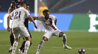 Bintang PSG Neymar di perempat final Liga Champions lawan Atalanta dan Paris Saint-Germain, di stadion Luz di Lisbon, Portugal, Rabu, 12 Agustus 2020. (Rafael Marchante / Pool via AP)