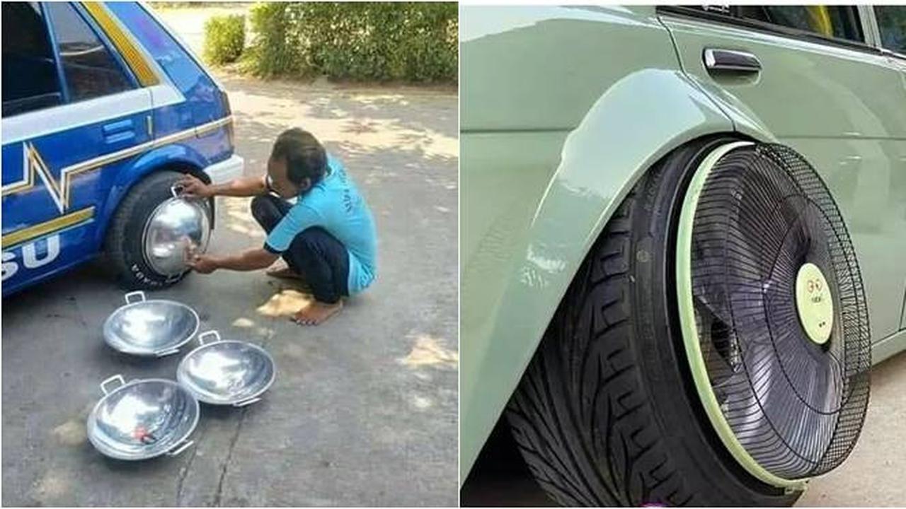 8 Potret Nyeleneh Modifikasi Roda Mobil, Ada yang Pakai Wajan