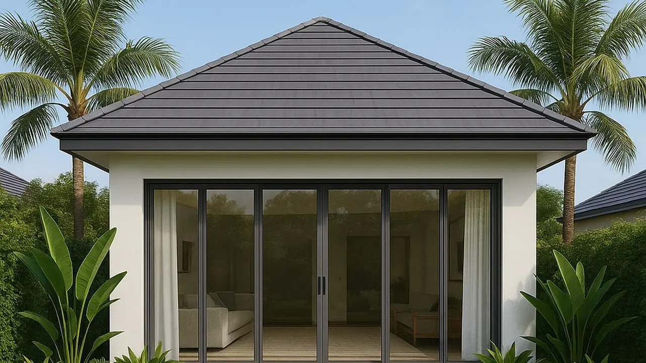 Model Rumah Gaya Tropis Minimalis 1 Lantai dengan Jendela Besar