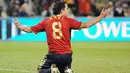 Reaksi gelandang Spanyol, Xavi dalam partai Spanyol vs AS di semifinal Piala Konfederasi pada 24 Juni 2009 di Free State Stadium, Bloemfontein. AFP PHOTO/ROBERTO SCHMIDT