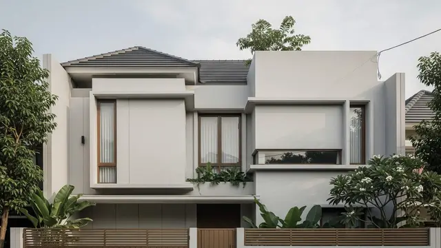 paduan warna cat dinding rumah dan pagar yang serasi