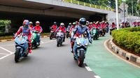 Pembalap Gresini Racing MotoGP menjajal jalanan Jakarta dalam acara  "Jakarta – Meet & Ride 2023". (ist)