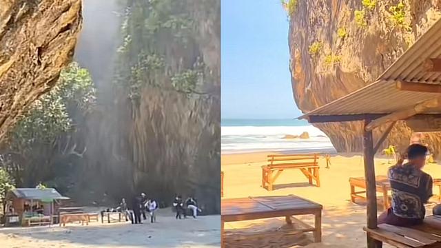 Suasana di Pantai Gua Langir yang ada di Banten