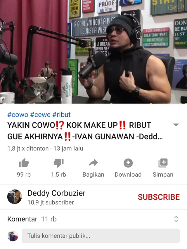 Unggahan Deddy Corbuzier. (Foto: YouTube Deddy Corbuzier)
