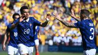 Timnas Prancis meraih kemenangan 3-1 atas Kolombia pada laga uji coba di Northwest Stadium, Maryland, Amerika Serikat, Senin (30/03/2026) dini hari WIB. Desire Doue menjadi bintang kemenangan Tim Ayam Jantan lewat brace-nya. (AP Photo/Nick Wass)