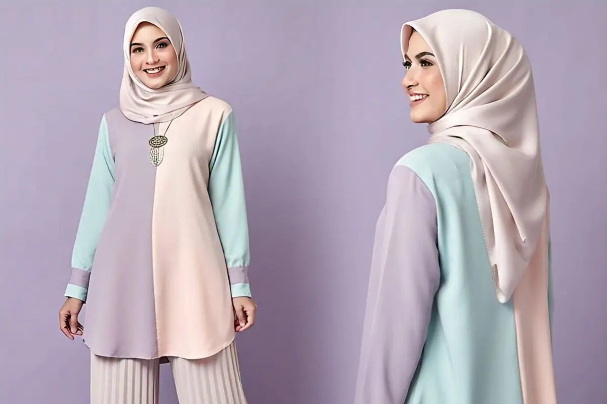 Outfit Vintage Hijab: Tunik Pastel dengan Celana Wide-Leg
