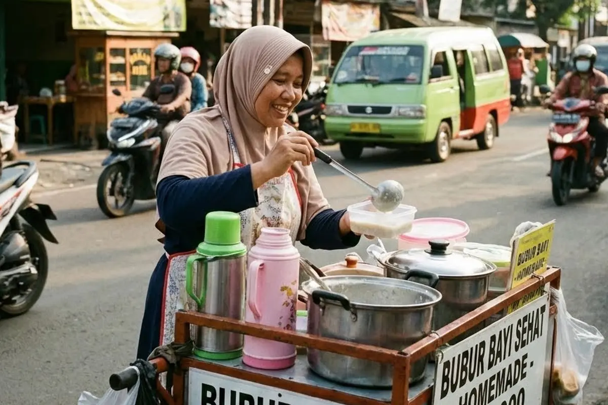 Jualan bubur bayi di pinggir jalan (Gemini AI)