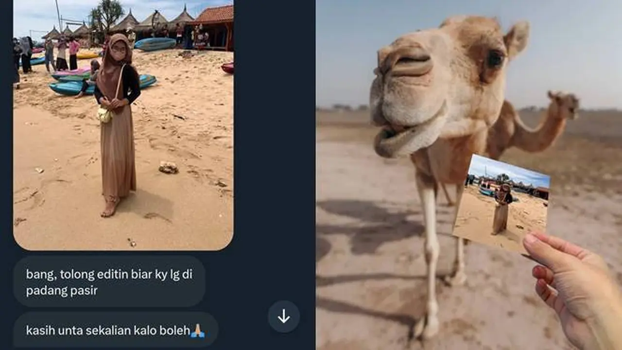 5 Editan Foto Nyeleneh Cewek Ingin di Padang Pasir Bareng Unta Ini Kocak