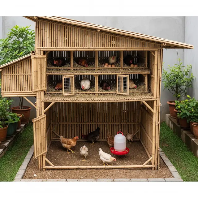 Desain Kandang Ayam Bambu Sirkulasi Udara Maksimal Bikin Ayam Cepat Besar (Image by Gemini AI)