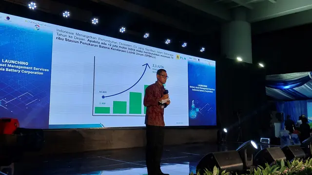 Direktur Utama PT PLN (Persero) Darmawan Prasodjo  dalam Peluncuran Battery Assets Management Services Indonesia Battery Corporation (IBC), di Kemenko Marves. (Arief/Liputan6.com)
