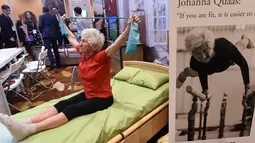 Johanna Quaas, perempuan asal Jerman ini merupakan pesenam perempuan tertua di dunia yang tercatat di Guinness World Records 2013. Hebatnya, dia hanya mulai dalam olahraga pada usia 56 tahun. (AFP PHOTO / ROSLAN RAHMAN)