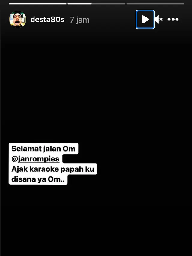 Ucapan dukacita Desta atas meninggalnya ayah Vincent Rompies. (Foto: Instagram @desta80s)