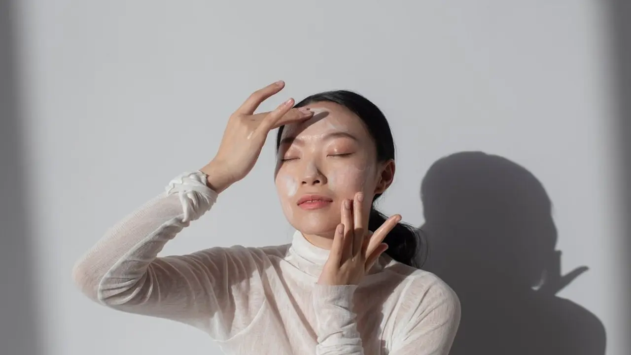 perempuan memakai skincare