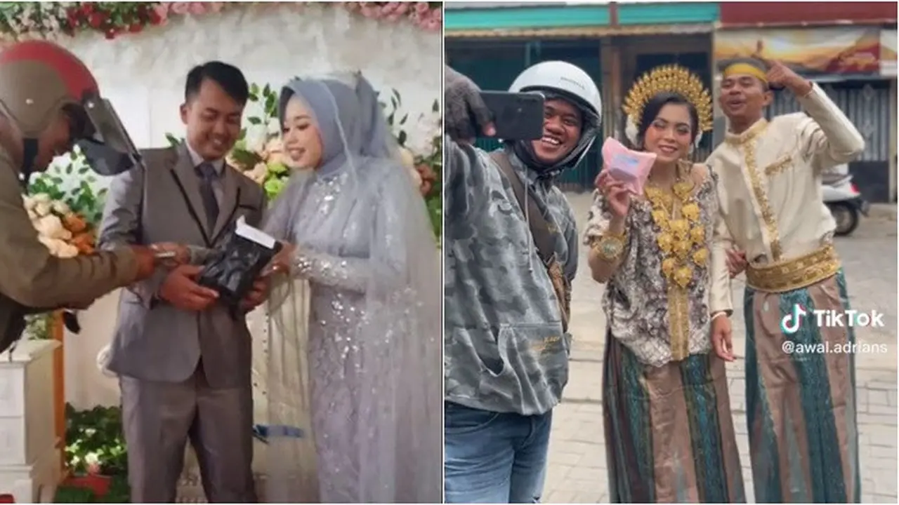 6 Potret Kurir Antar Paket di Momen Pernikahan, Bikin Pengantin Tersipu Malu