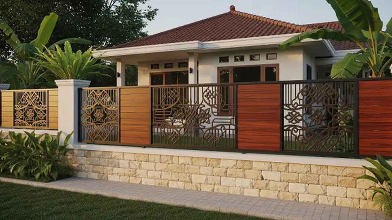 8 Desain Pagar Besi Kombinasi Kayu dan Batu Alam, Bikin Hunian Tampak Modern