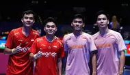 Leo Carnando/Bagas Maulana saat bertemu dengan Muhammad Shohibul Fikri/Daniel Marthin di babak 16 besar All England 2025, Jumat (14/3/2025) dini hari WIB. Leo/Bagas menang 21-19 dan 21-17 atas rekan senegaranya itu. (Dok. PBSI)