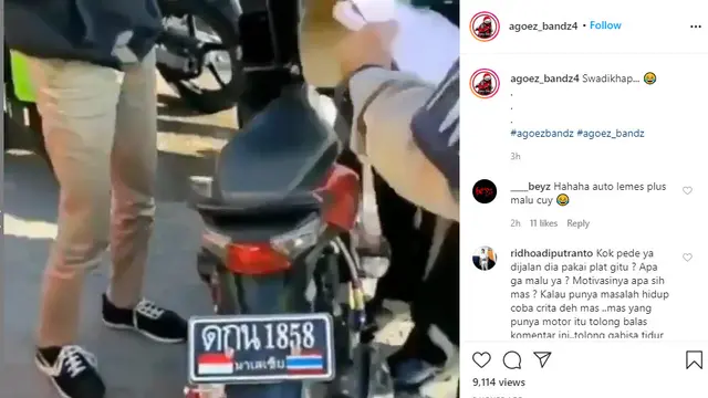 seorang pemuda mendapatkan surat tilang karena melakukan modifikasi pelat nomor seperti yang ada di Thailand.