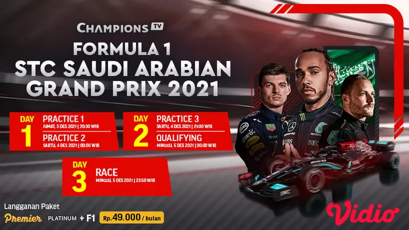 Jadwal dan Live Streaming F1 GP Arab 2021 di Vidio Pekan Ini