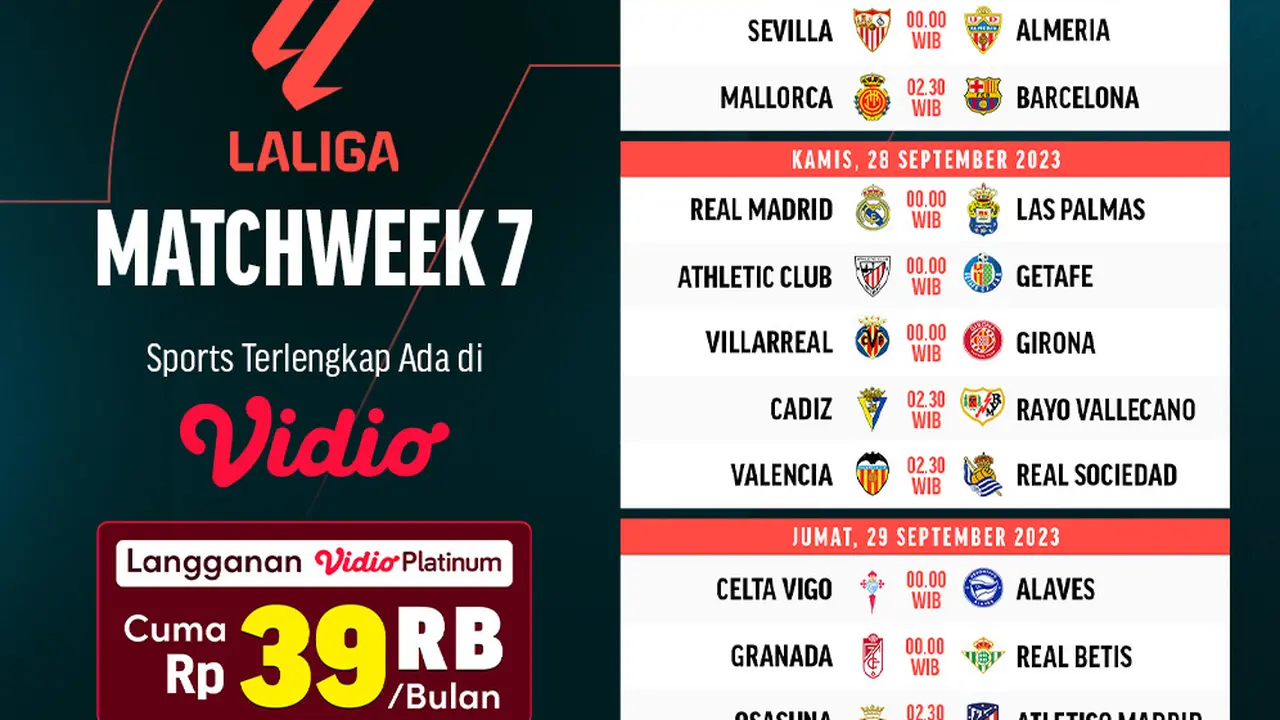 Jadwal dan Link Streaming LALIGA 2023/2024 Pekan Ketujuh