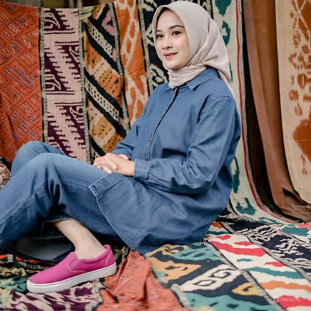 Tunik Denim dengan Celana Jeans Senada