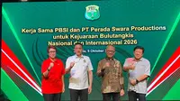 PP PBSI menggandeng PT Perada Swara Productions sebagai pihak yang akan menyelenggarakan semua kejuaraan bulutangkis level nasional hingga internasional sepanjang 2025. (Bola.com/Roger Ali)