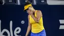Reaksi petenis Ukraina Elina Svitolina saat bertanding melawan Anastasia Potapova dari Rusia pada turnamen WTA Monterrey di Monterrey, Meksiko, 1 Maret 2022. Elina Svitolina, unggulan utama turnamen ini, berhasil menyingkirkan Anastasia Potapova dengan skor 6-2 6-1. (AP Photo)