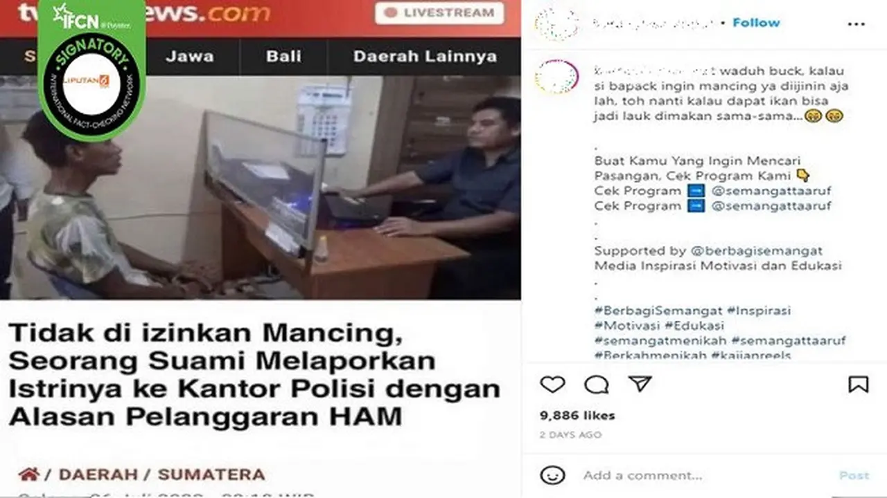 Gambar Tangkapan Layar Artikel Palsu Berjudul "Tak Dizinkan Mancing, Suami Lapor Istri ke Polisi".