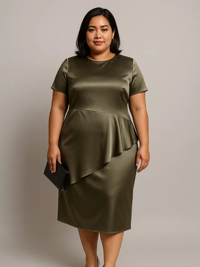 Model Baju Dress Modern Bahan Satin untuk Orang Gemuk (Foto: ChatGPT)
