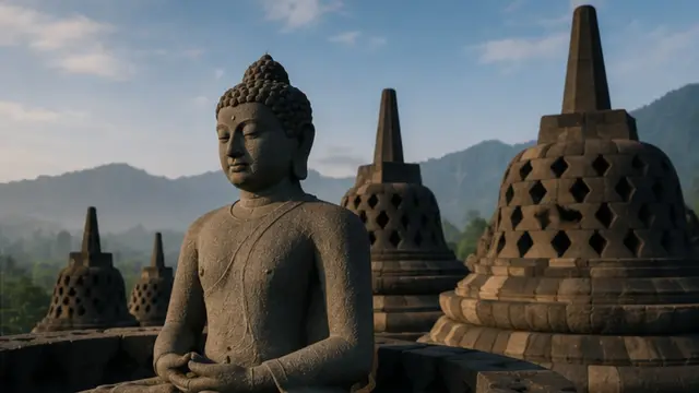 Patung Buddha dan Stupa Kuno