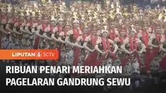 Ribuan penari meriahkan pagelaran Gandrung Sewu di Pantai Boom, Banyuwangi. Hiburan rakyat tahunan yang sempat dilarang digelar selama pandemi ini, kembali dipertunjukkan, untuk mengobati kerinduan warga Banyuwangi.