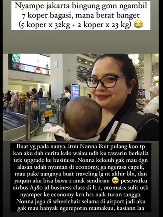 Sampai di bandara, ia mengaku sempat bingung akan mengambil koper. Ia mengaku kesulitan menemukan porter untuk membantunya. Bingung harus membawa dua troli dengan koper-koper besar. Hingga akhirnya ia bisa ketemu dengan porter saat mau keluar. [Instagram/tasyakamila]