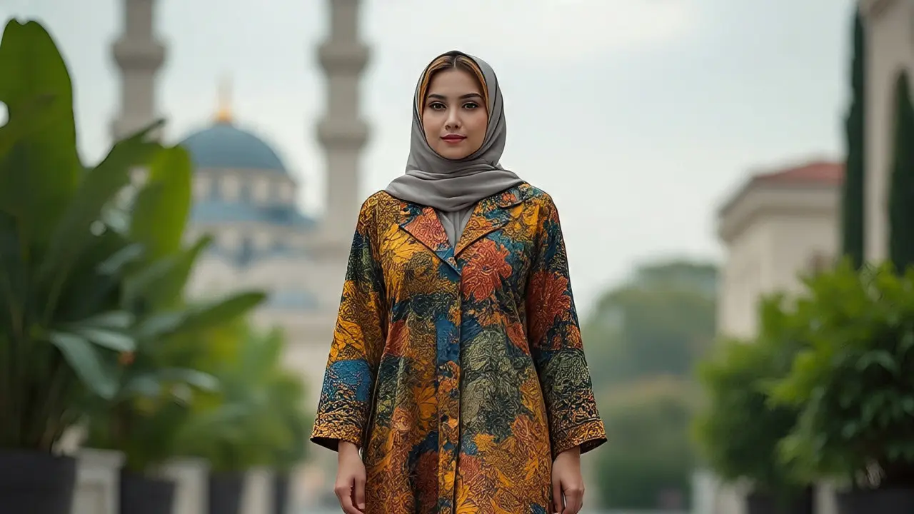 Outer batik untuk hijaber (Created by Meta AI)